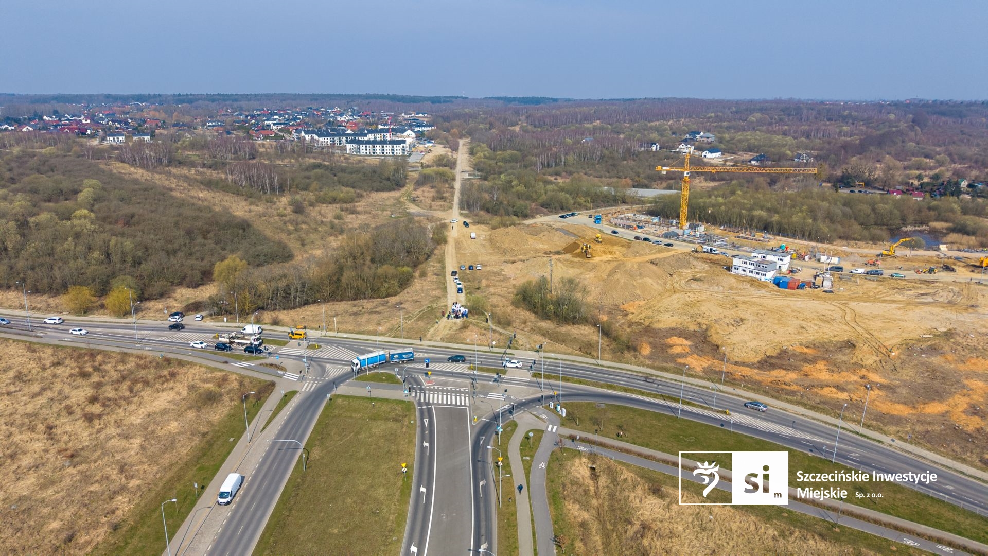 zdjęcie przedstawiające z lotu ptaka plac budowy Trasy Północnej