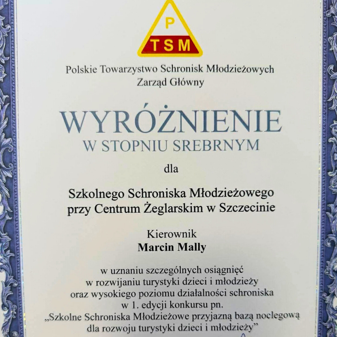 Schronisko Młodzieżowe działające przy Centrum Żeglarskim zostało docenione przez Polskie Towarzystwo Schronisk Młodzieżowych.