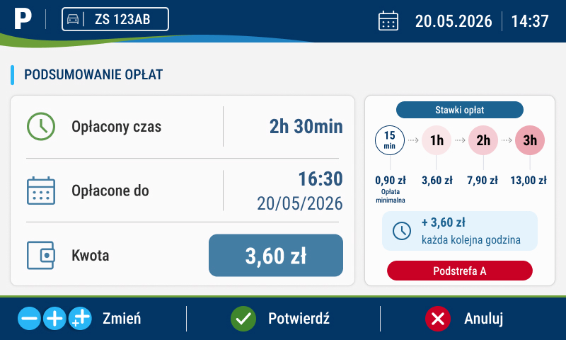 Interfejs parkomatu składa się z ok. stu grafik.