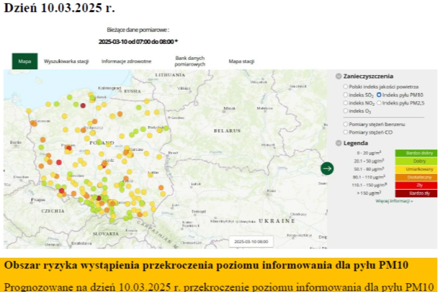 Ostrzeżenie o ryzyku przekroczenia poziomu alarmowego PM10