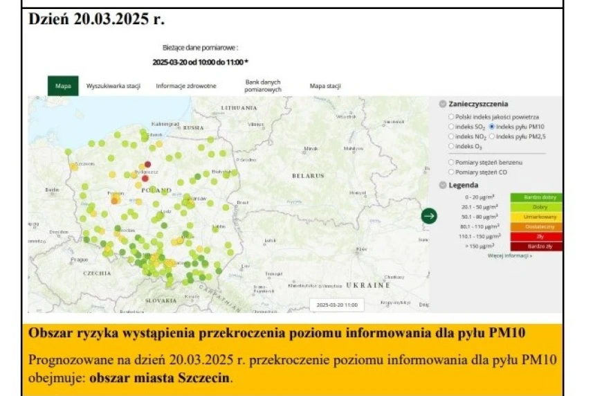 Szczecin: Ostrzeżenie o ryzyku przekroczenia poziomu alarmowego PM10 Szczecin: Ostrzeżenie o ryzyku przekroczenia poziomu alarmowego PM10