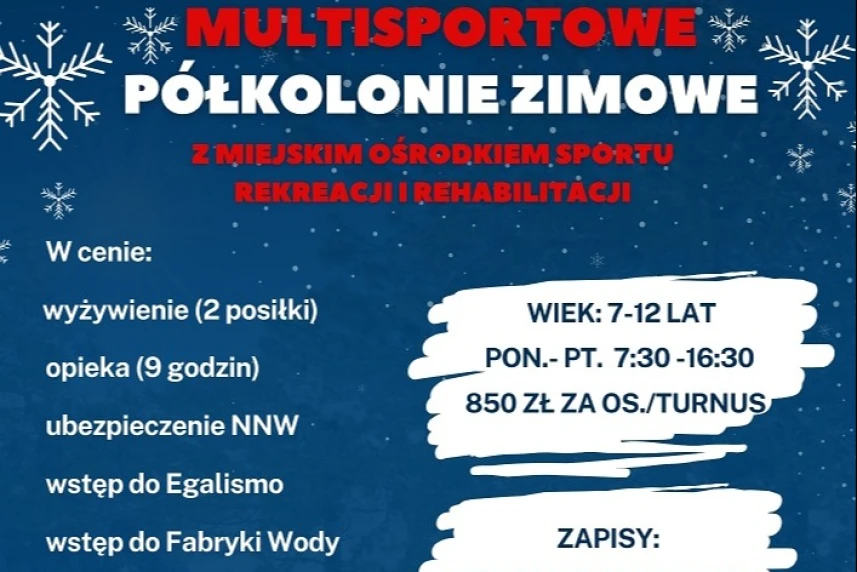 Grafika informacyjna - półkolonie zimowe z MOSRiR