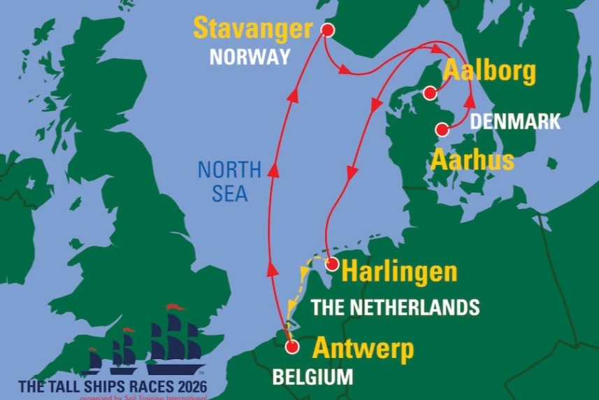Mapa  regat The Tall Ships Races 2026