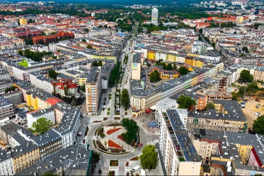 Centrum Szczecina. Widok z lotu ptaka.