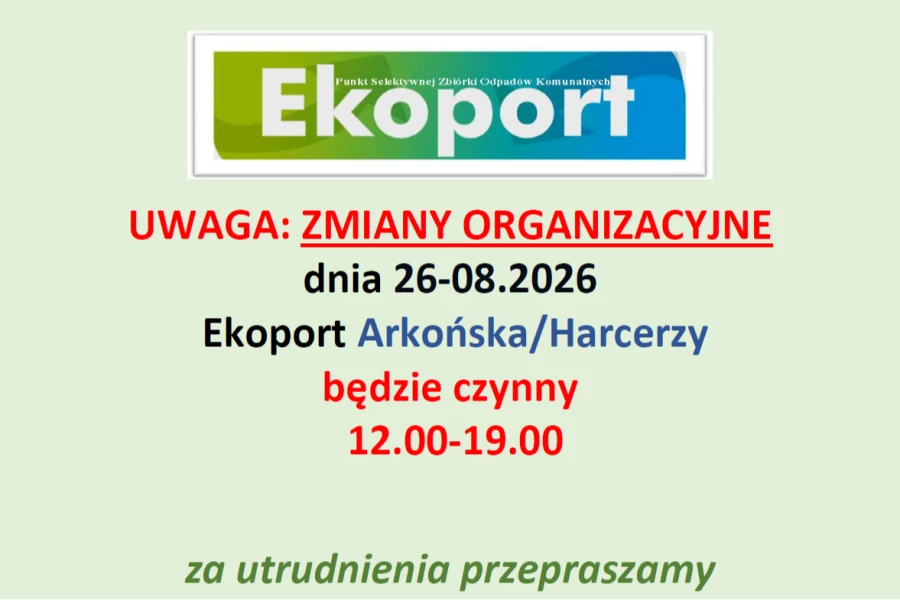 Uwaga, w środę zmiana godzin pracy ekoportu Arkońska Uwaga, w środę zmiana godzin pracy ekoportu Arkońska