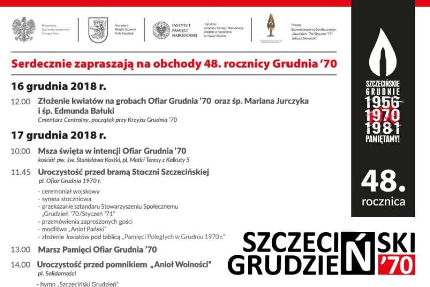 Zaproszenie na obchody 48. rocznicy Grudnia'70